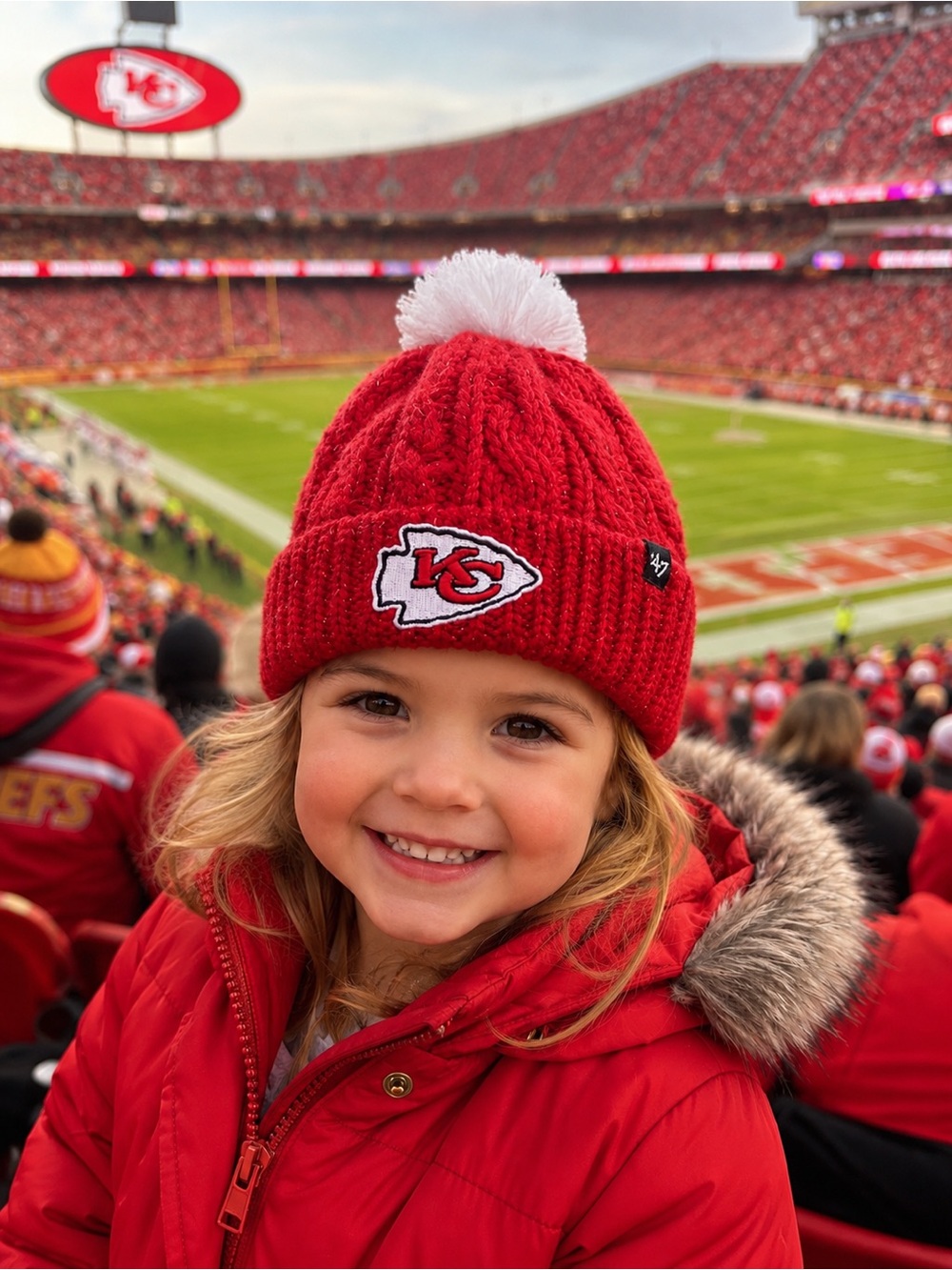 Kansas City Chiefs Toddler Knit Pom Beanie Hat Red with Silver Sparkle